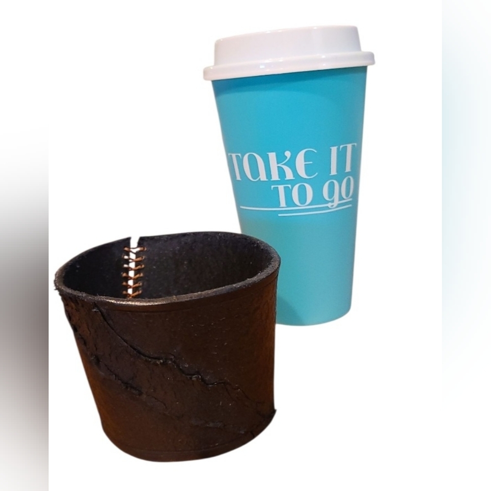 Leather Tooled Drink Sleeve Ans Reusable ToGo Cup